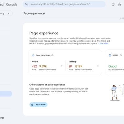 The experience page report has been removed from Google Search Console