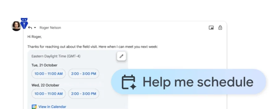 Help Me Schedule زمان‌بندی جلسات با Gemini در Gmail