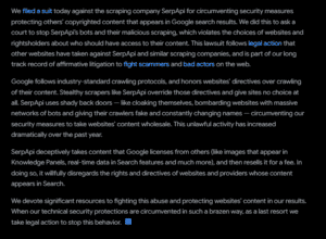 Google lawsuit  against serpapi news